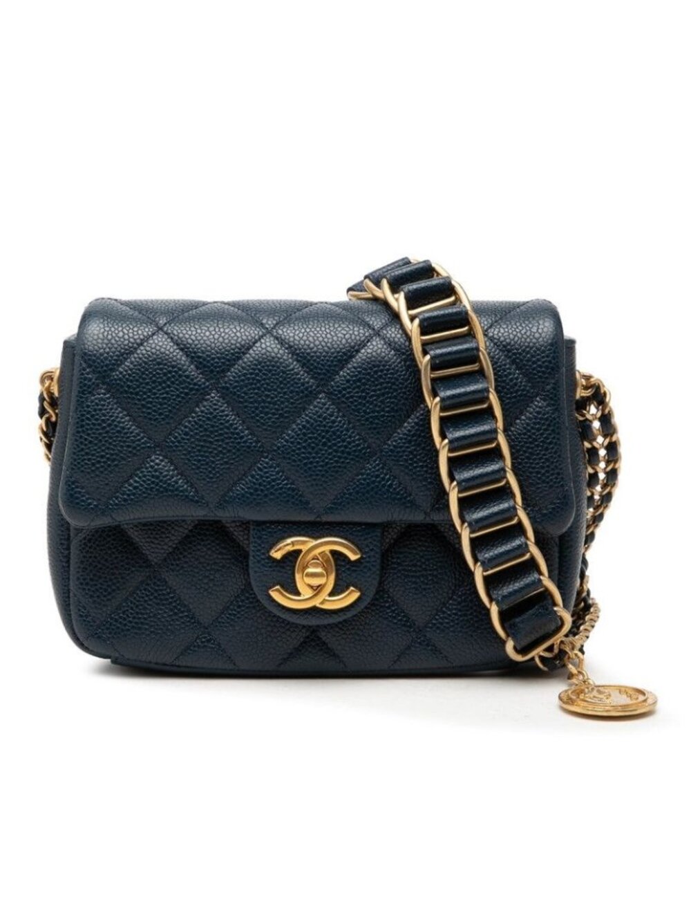 Chanel Quilted CC Logo Crossbody Chain Shoulder Bag Navy Caviar Leather